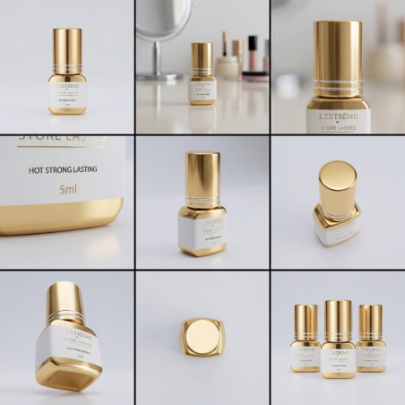 Détails et vues de la colle extensions de cils professionnelle L’Extrême by Storelashes 5 ml
