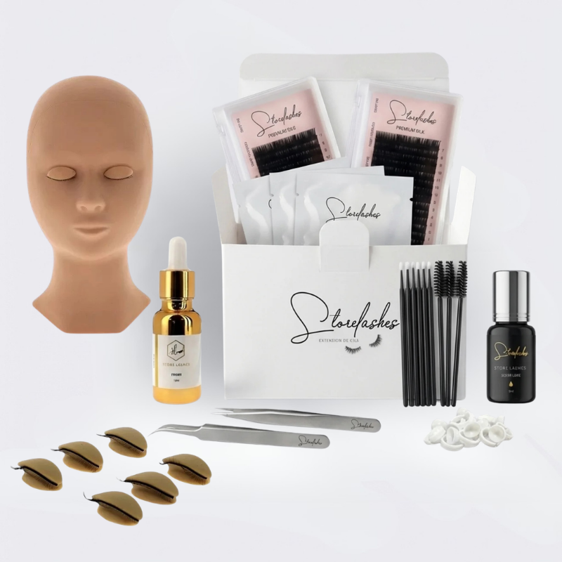 Kit debutant avec tete d'entrainement de luxe avec paupières mobiles et tous ces accessoires de storelashes